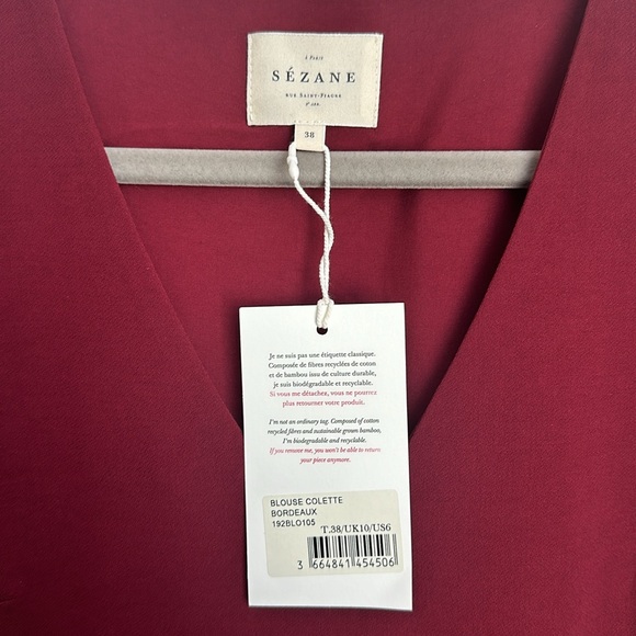 Sézane Colette Blouse in Bordeaux, Size 38/US 6 - Picture 3 of 6